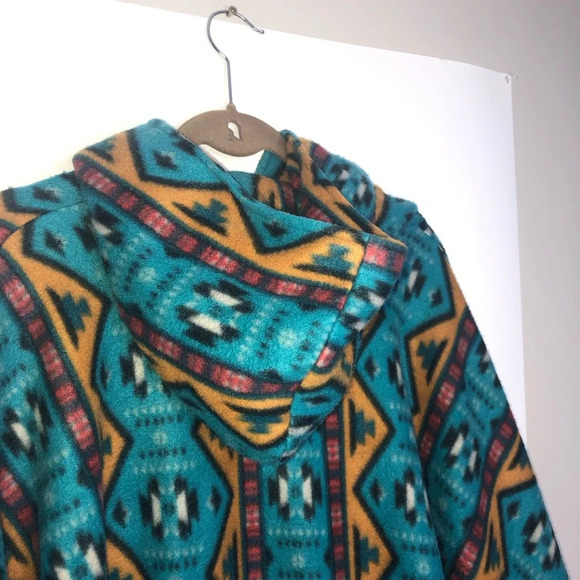 Arseno Poncho OS Hood Pockets Aztec Southwestern Blanket Cape Fleece Soft Warm - Picture 4 of 9